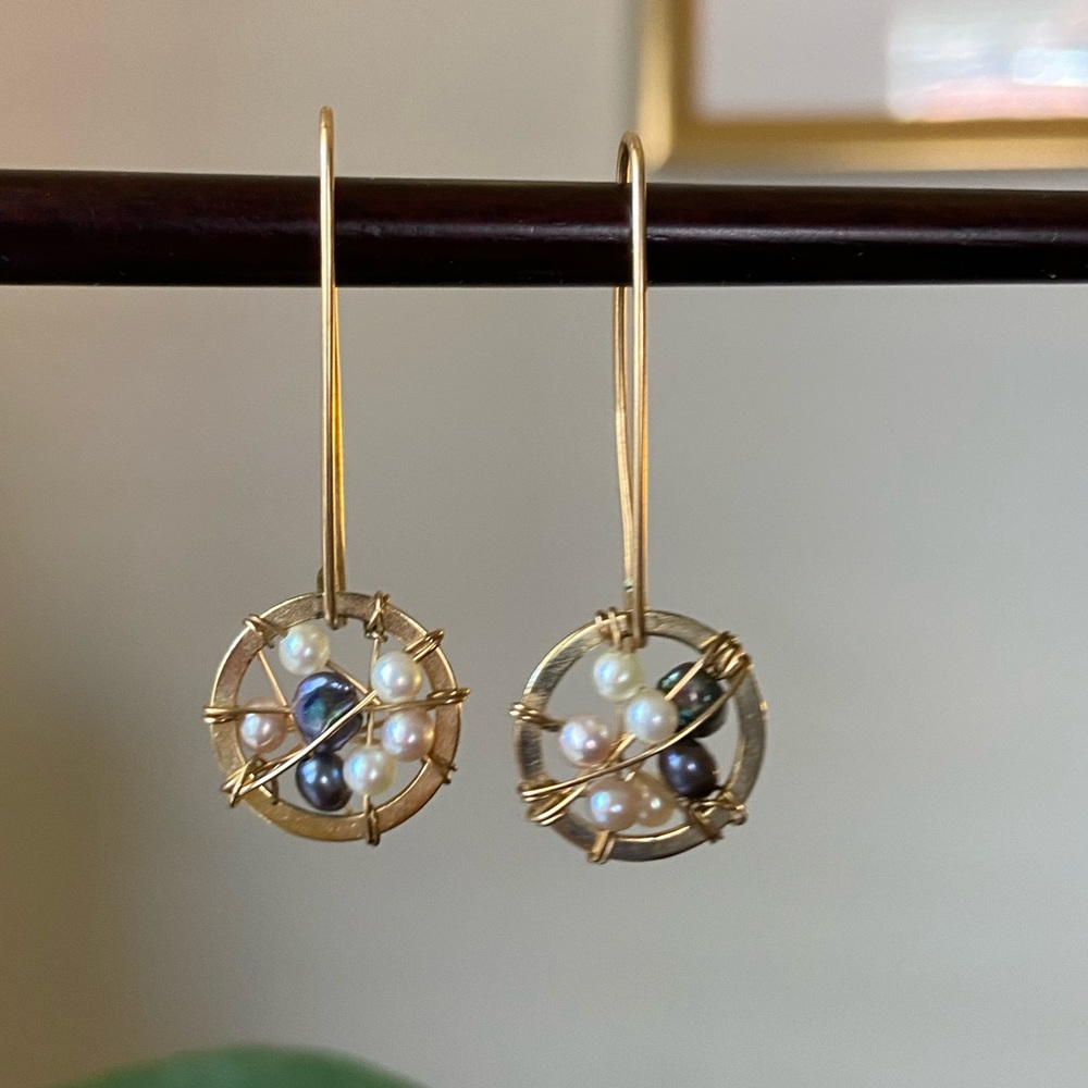Caged Vermeil Drop Earrings With Freshwater Pearls